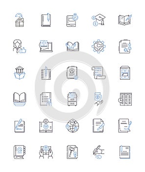 Classic literature line icons collection. Novel, Prose, Poem, Fable, Allegory, Satire, Tragedy vector and linear photo