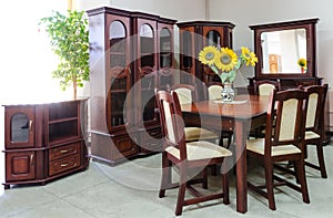 Classic living room with wooden furniture