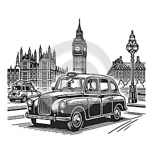 Classic London Taxi Big Ben vector illustration