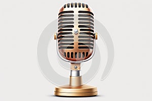Classic looking gold microphone 3d render on a white backdrop photo