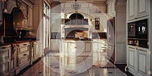 Classic luxury kitchen with custom cabinetry and crown molding details photo