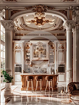 Classic luxury kitchen with custom cabinetry and crown molding details photo