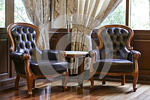 Classic luxury leather chair. Home and office interior high income style