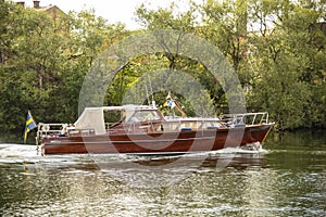 Classic mahogany motor boat Stockholm Sweden
