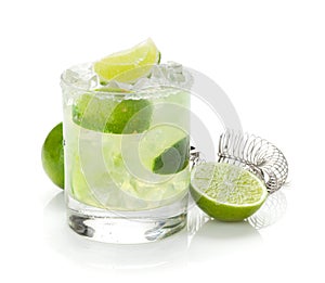 Classic margarita cocktail with lime and salty rim