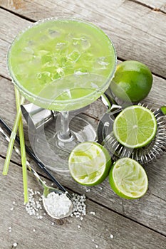 Classic margarita cocktail with salty rim