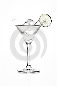 Classic margarita cocktail with salty rim. Isolated on white background, pencil drawing