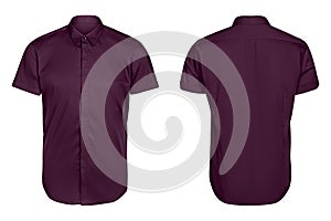 Classic mens violet shirt short sleeve isolated white background