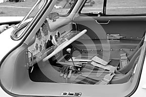 Classic mercedes super sports car cabin b&w