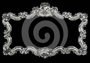 Classic metall frame with ornament decor isolated on black background