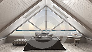 Classic mezzanine loft with big window and sea panorama, bedroom