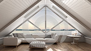 Classic mezzanine loft with big window and sea panorama, living