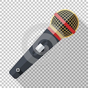 Classic microphone icon in flat style on transparent background