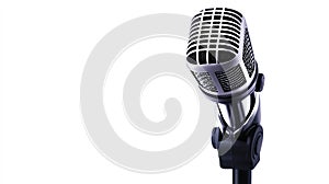 Classic microphone with a silver finish on a white isolated background