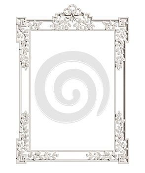 Classic mirror frame isolated on white background.Digital illustration.3d rendering