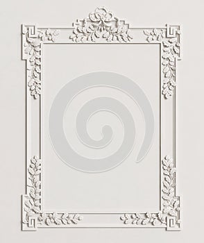 Classic mirror frame on the white wall..3d rendering