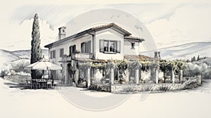 Classic Modern Architecture Sketch Of Italian Villa In Wine Country