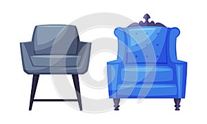 Classic and modern armchairs set, furniture for cozy room interior vector illustration