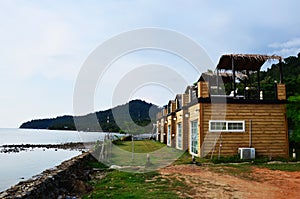 Classic modern vintage building of resort hotel at seaside beach for thai people and foreign travelers guest travel visit and rent