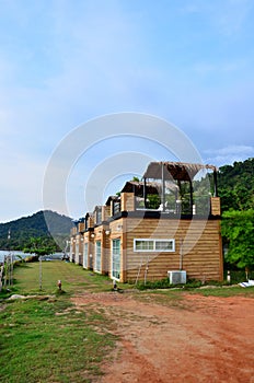 Classic modern vintage building of resort hotel at seaside beach for thai people and foreign travelers guest travel visit and rent