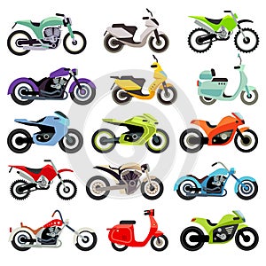 Classic motorcycle motorbike flat vector icons photo