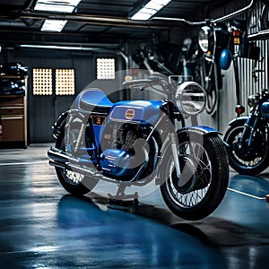 Classic motorcycle parked in a garage - ai generated image