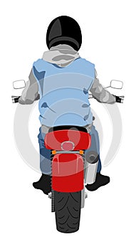 Classic motorcycle with rider back view graffiti style isolated illustration