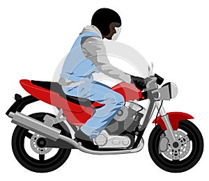 Classic motorcycle with rider side view graffiti style isolated illustration