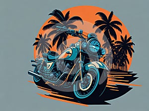 classic motorcycle rider sunset background t-shirt design vector illustration