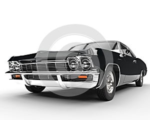 Classic muscle black car - front view closeup