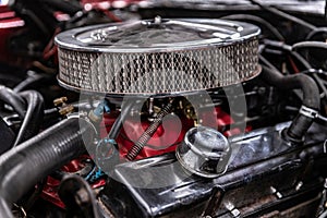 Classic muscle car engine with chrome car air filter