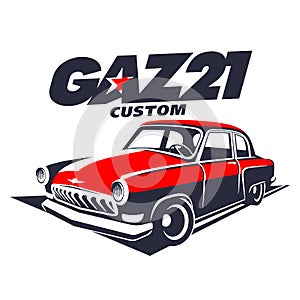 Classic muscle car logo russian gaz21 illustration