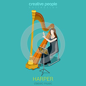 Classic music harp female performer