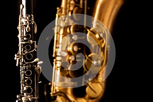 Classic music Sax tenor saxophone and clarinet in black photo