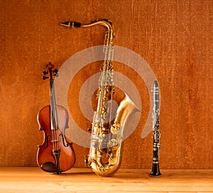 Classic music Sax tenor saxophone violin and clarinet vintage