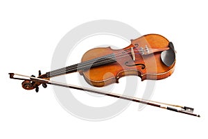 Classic musical instrument, old violin isolated on a white background