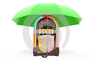 Classic musical jukebox under umbrella, 3D rendering