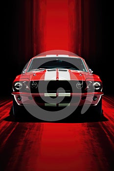 Classic Mustang Muscle Car Showcased Under Dramatic Red Lighting