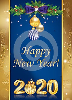 Classic New year greeting card for the New Year 2020 celebration
