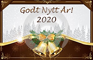 Classic New year greeting card with Norwegian text Happy New Year 2020