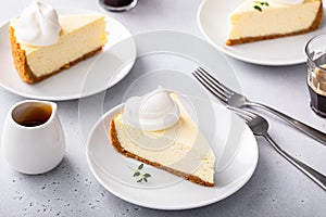 Classic New York cheesecake with a dollop of whipped cream