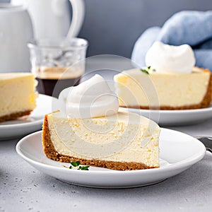 Classic New York cheesecake with a dollop of whipped cream