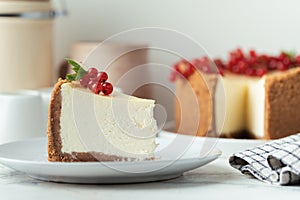 Classic New York cheesecake in the white plate