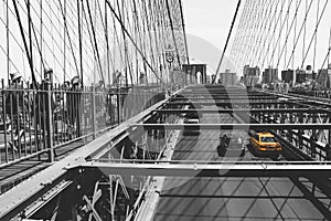 Classic New York City taxi driving on the Brooklyn Bridge