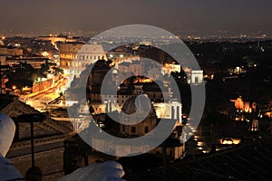 Classic night view at Rome, Italy.Rome  is one of the most populated metropolitan areas in Europe