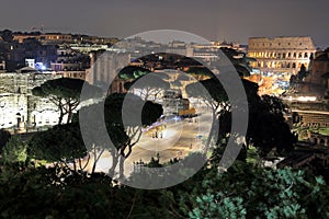 Classic night view at Rome, Italy.Rome  is one of the most populated metropolitan areas in Europe