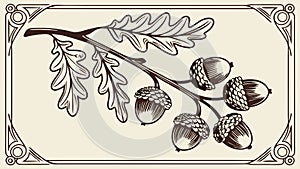 Classic Oak Acorn Frame Vector Illustration, vector design Generative AI