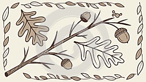 Classic Oak Leaf & Acorn Rectangular Frame, vector design Generative AI