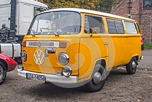 Classic old veteran vintage retro camper car Volkswagen Transporter T2 parked