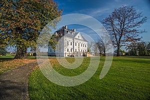 Classic old elegant beautiful palace in Borynia, Silesia, Poland in autumn